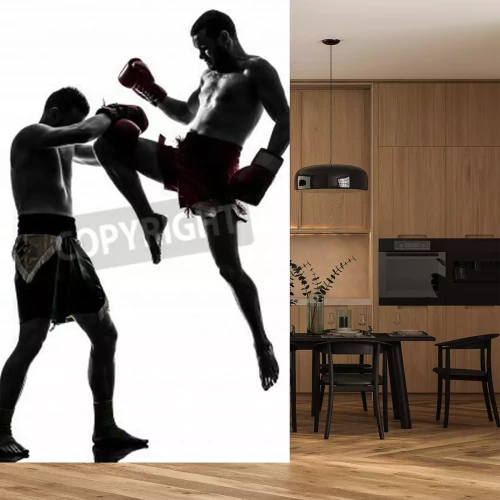 Papier peint  Boxeurs au combat sur fond blanc