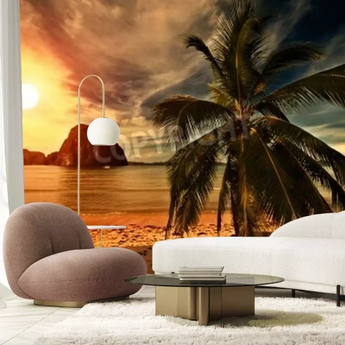 Papier peint  Vue d'une plage tropicale aux couleurs chaudes