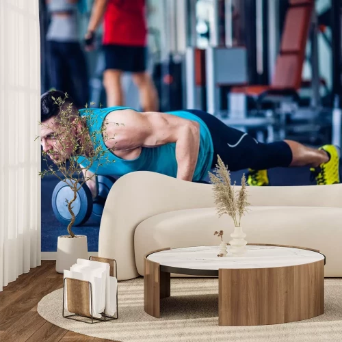 Sticker  Crossfit instructeur au gymnase faire des pompes