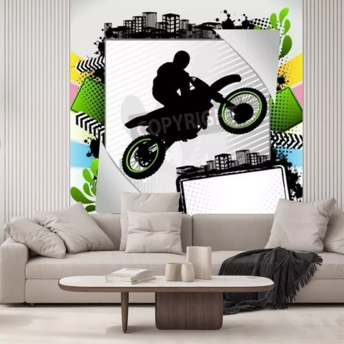 Papier peint  Summer frame abstrait avec la silhouette motocycliste