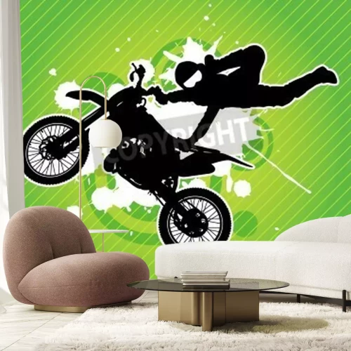 Papier peint  Motorcycle rider et la silhouette sur le fond vert grunge