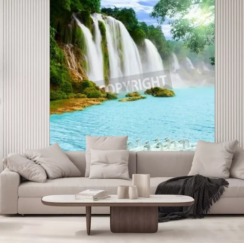 Papier peint  La grande chute d'eau dans la forêt vierge