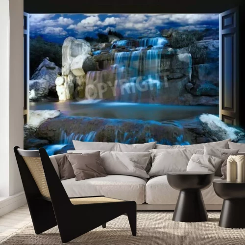 Papier peint  Vue d'une chute d'eau effet de profondeur