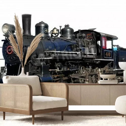 Papier peint  Train noir sur fond blanc