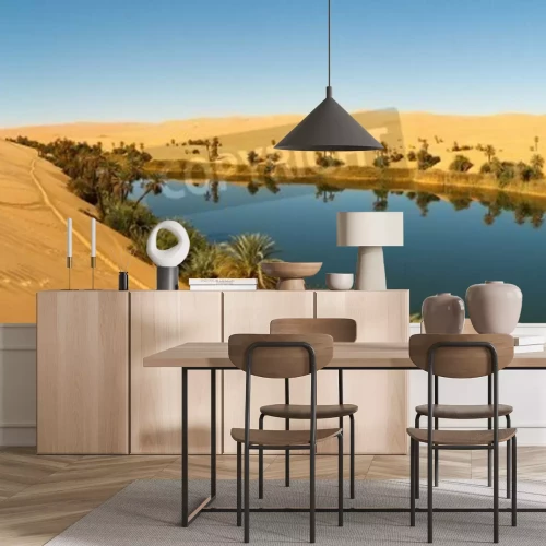 Papier peint  Oasis avec un lac dans le désert