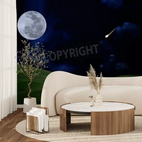 Papier peint  Pleine lune et étoile filante