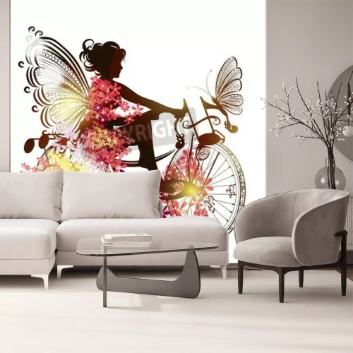 Papier peint  Fée sur un vélo