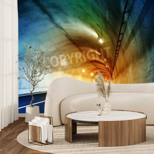 Papier peint  Tunnel avec une lumière colorée