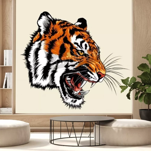 Papier peint  Tigre sauvage montrant ses crocs