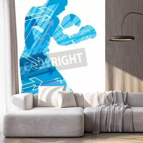 Papier peint  Silhouette de boxeur bleue