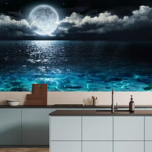 Papier peint  Romantic and scenic panorama with full moon on sea to night