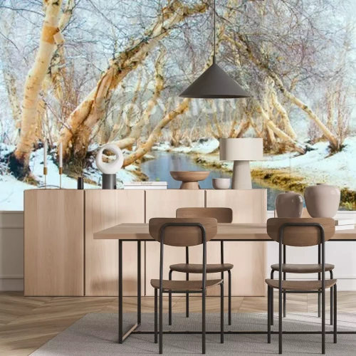 Papier peint  Bouleaux penchés sur la rivière