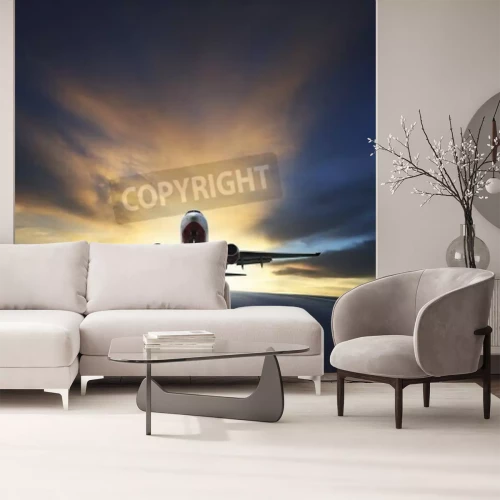 Papier peint  Un avion de ligne au-dessus d'une piste