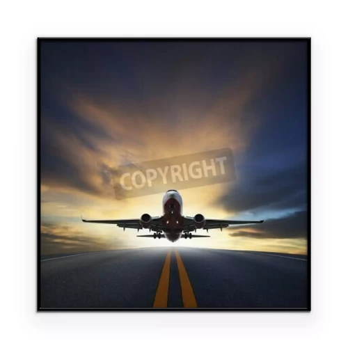 Poster  Un avion de ligne au-dessus d'une piste