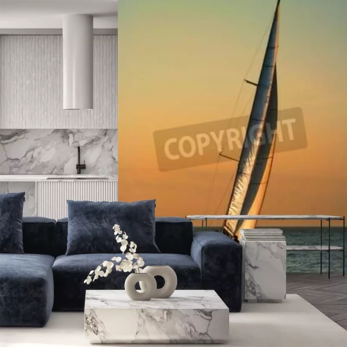 Papier peint  Voilier au coucher de soleil ciel coloré