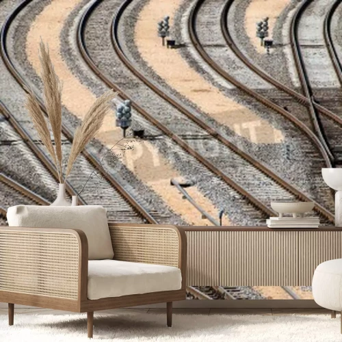 Papier peint  Voie ferrée éclairée déserte