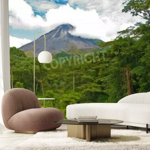 Papier peint  La jungle en arrière-plan du volcan