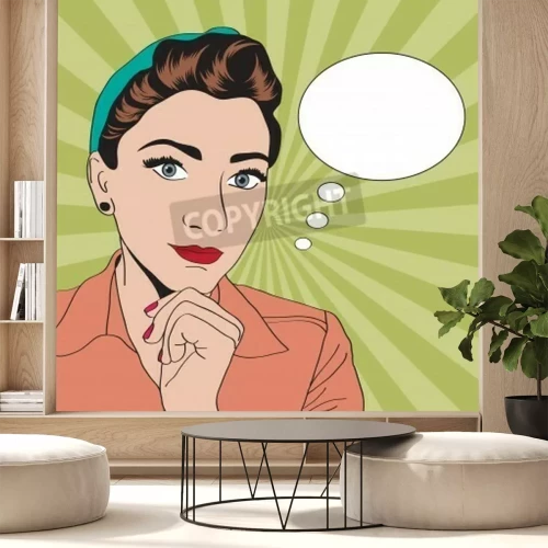 Papier peint  Pin up girl avec une bulle de BD