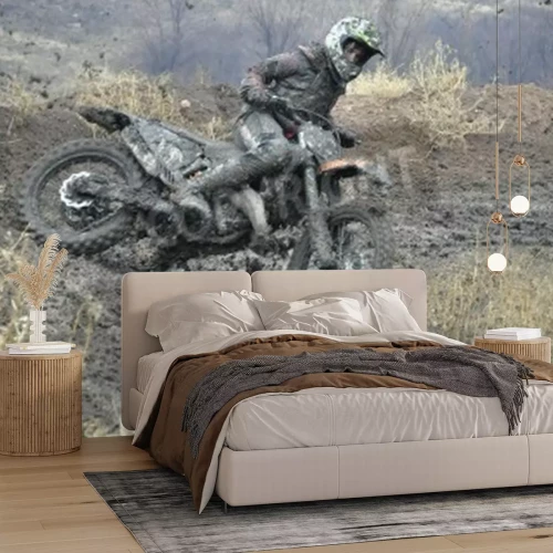 Papier peint  Russie, Samara - 7 Novembre 2010, championnat régional de motocross, non identifié accident de cavalier, piste poussiéreuse