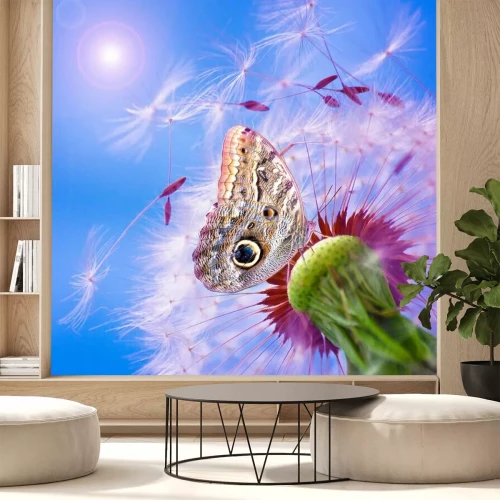 Papier peint  Pissenlit, papillon et soleil