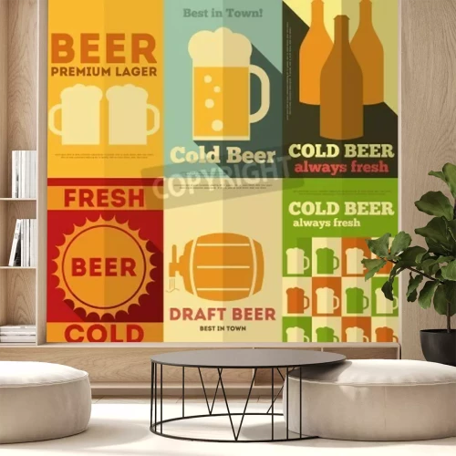 Papier peint  Dessin vintage avec des boissons