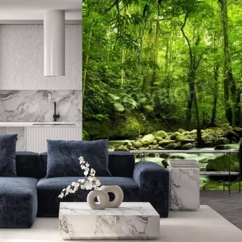 Papier peint  Rivière de la jungle et pierres