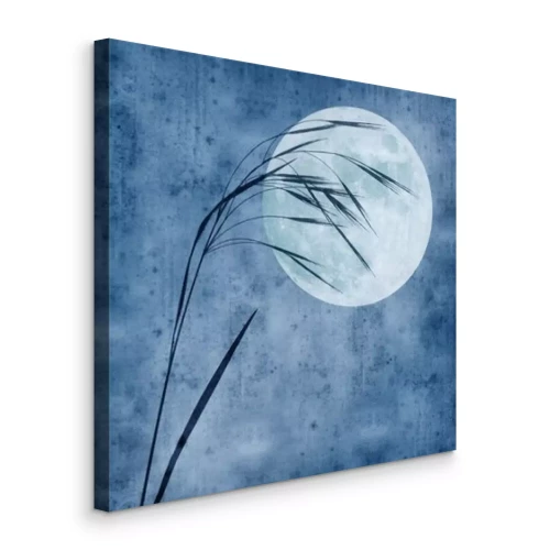 Tableau  old paper background with grass stalk and full moon