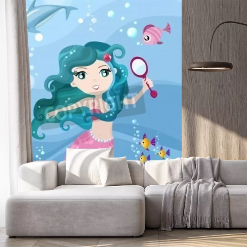 Papier peint  Sirène aux cheveux bleus