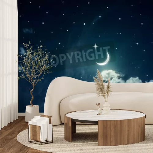 Papier peint  Ciel nocturne avec étoiles et lune