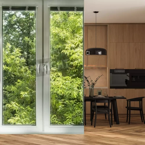 Papier peint  Cimes d'arbres vertes à l'extérieur de la fenêtre