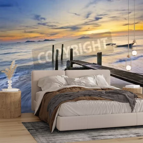 Papier peint  Passerelle abandonnée plage