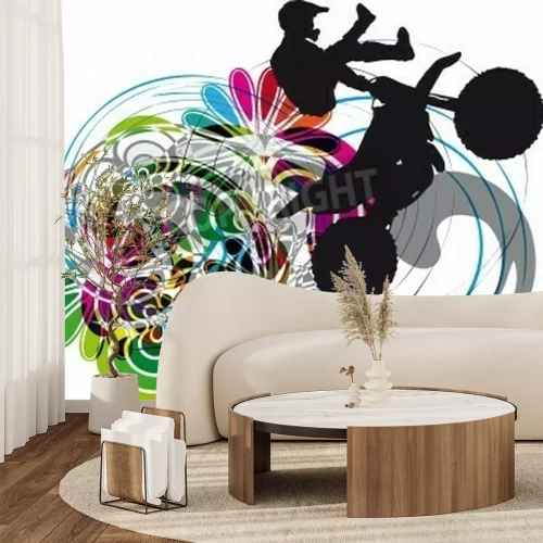 Papier peint  Silhouette de motard sur fond illustration abstraite