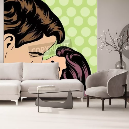 Papier peint  Style pop art et couple qui s'embrasse