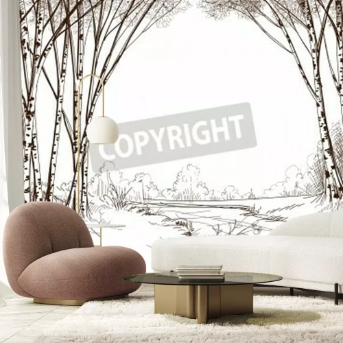 Papier peint  Dessin de bouleaux