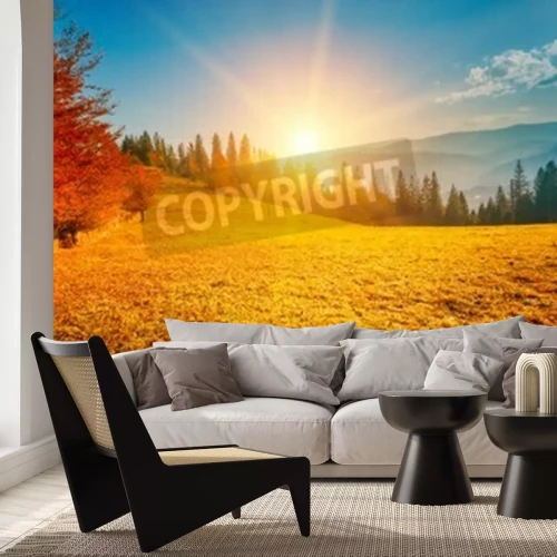 Papier peint  Paysage d'automne et lever de soleil