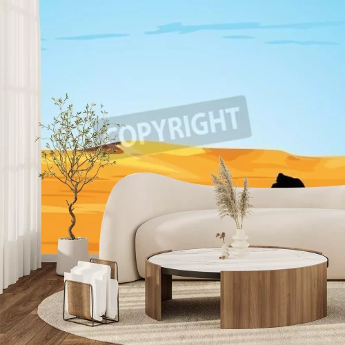 Papier peint  Le désert et le chameau graphique