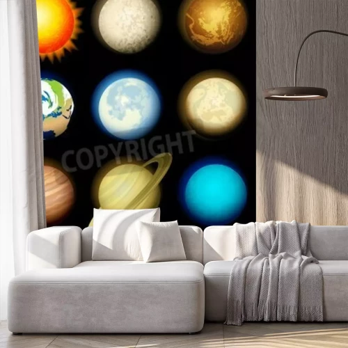 Papier peint  Système solaire sur fond noir illustration