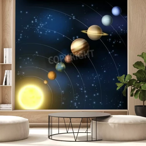 Papier peint  Planètes sur des orbites dans le système solaire