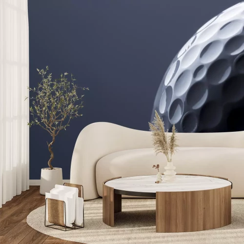 Sticker  Stylish golf ball isolated on empty dark blue background.