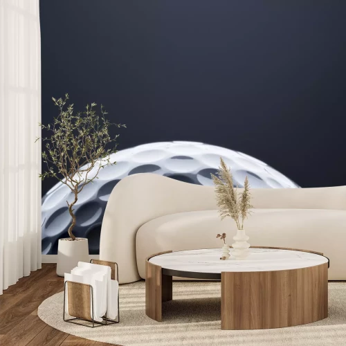 Sticker  Macro golf ball on dark blue  background, space for text.