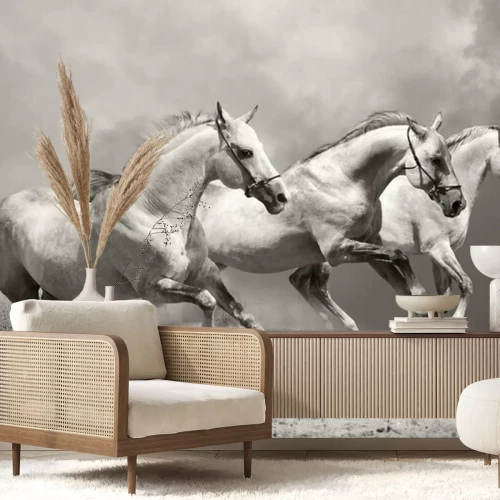 Papier peint  Chevaux galopant dans le sable