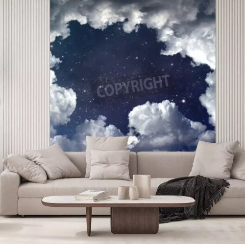 Papier peint  Nuages blancs et étoiles