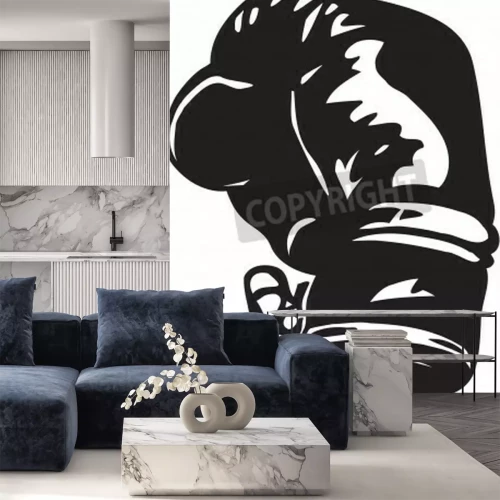 Papier peint  Boxe gant noir et blanc