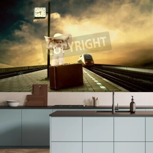 Papier peint  Fillette arrière-plan train