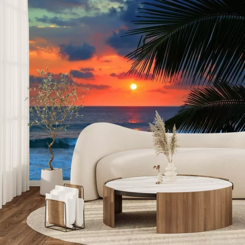 Papier peint  Coucher de soleil sous les palmiers