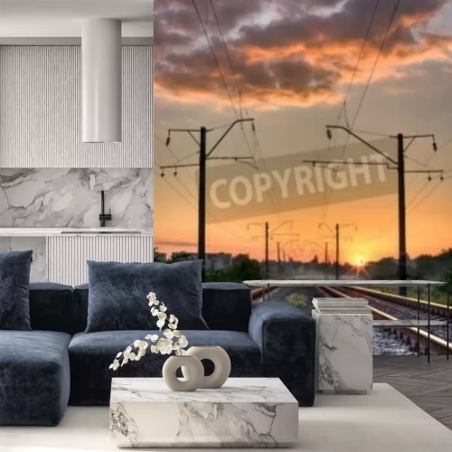 Papier peint  Voie ferrée déserte au crépuscule