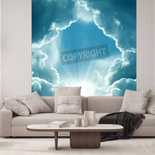 Papier peint  Soleil traversant les nuages