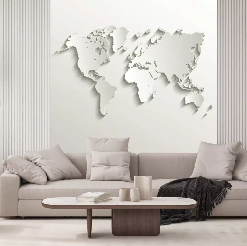 Papier peint  Carte du monde blanche avec effet papier 3D
