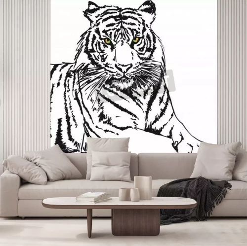 Papier peint  Croquis de tigre monochrome