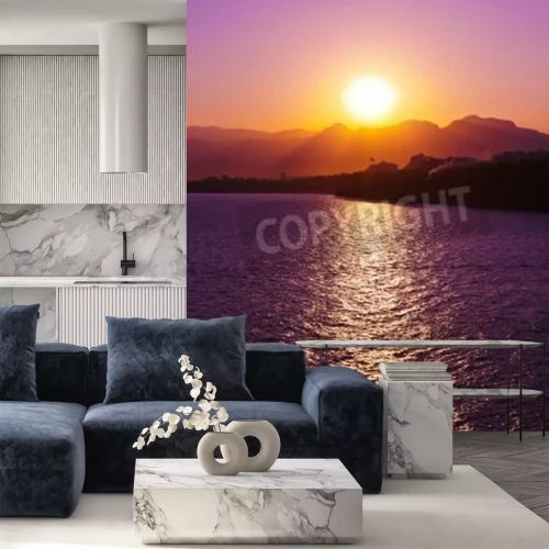 Papier peint  Coucher de soleil violet sur l'océan